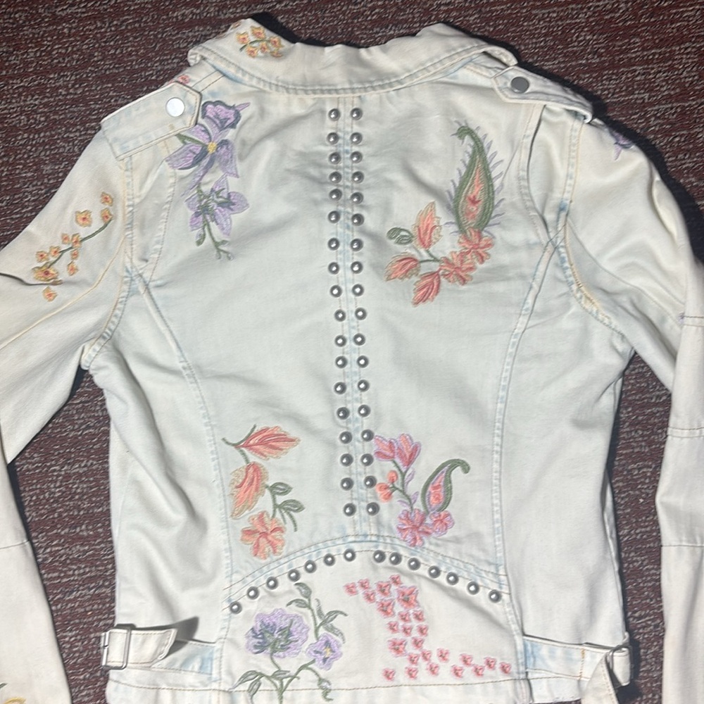 Montanaco Floral Embroidered denim moto Jacket country chic studded zip up - Picture 4 of 16